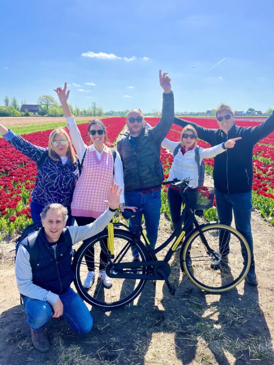 group of bikers, tulip bicycle tour, Lisse